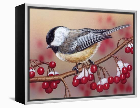 Chickadee with Berries-William Vanderdasson-Framed Premier Image Canvas