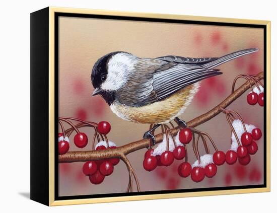 Chickadee with Berries-William Vanderdasson-Framed Premier Image Canvas