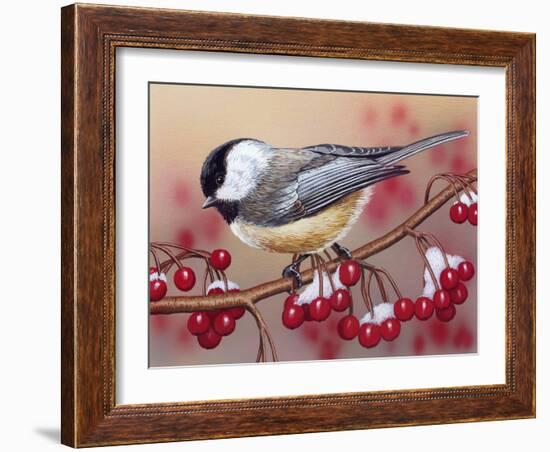 Chickadee with Berries-William Vanderdasson-Framed Giclee Print