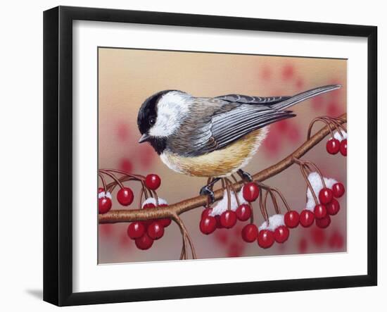 Chickadee with Berries-William Vanderdasson-Framed Giclee Print