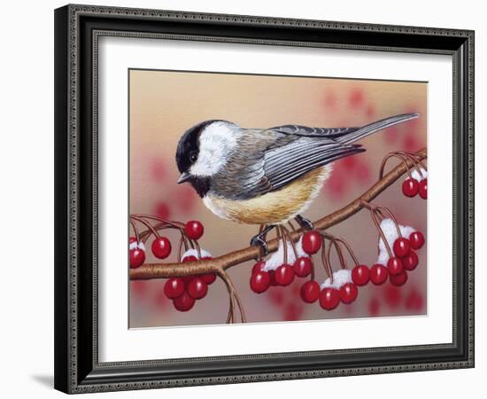 Chickadee with Berries-William Vanderdasson-Framed Giclee Print