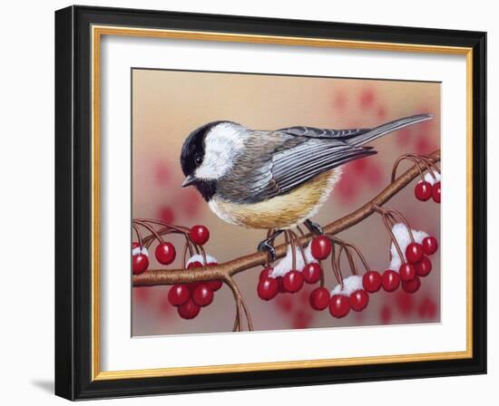 Chickadee with Berries-William Vanderdasson-Framed Giclee Print