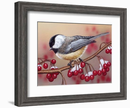 Chickadee with Berries-William Vanderdasson-Framed Giclee Print