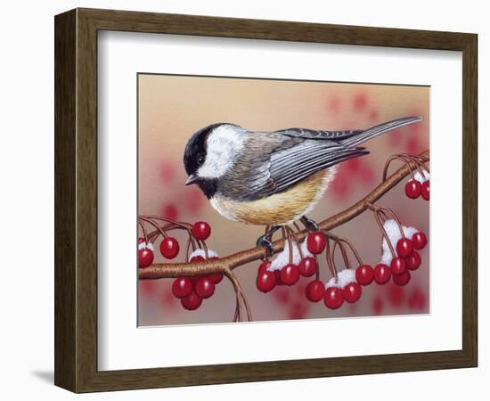 Chickadee with Berries-William Vanderdasson-Framed Giclee Print