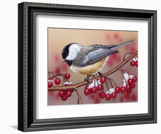 Chickadee with Berries-William Vanderdasson-Framed Giclee Print