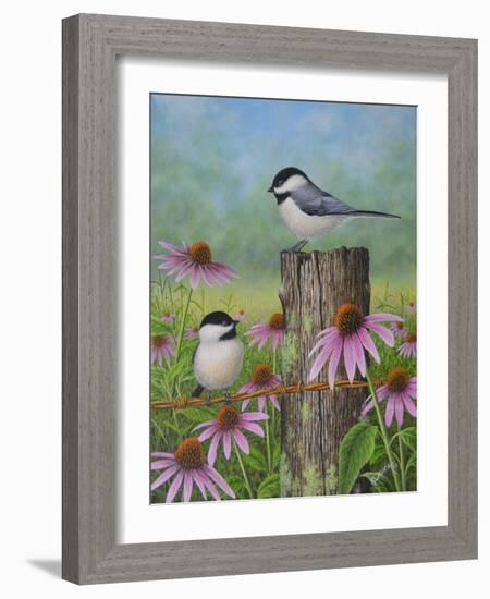 Chickadees and Coneflowers-Robert Wavra-Framed Giclee Print