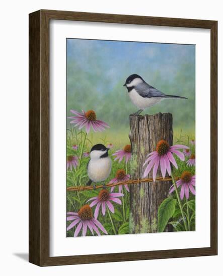 Chickadees and Coneflowers-Robert Wavra-Framed Giclee Print