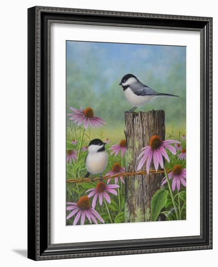 Chickadees and Coneflowers-Robert Wavra-Framed Giclee Print