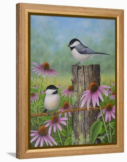 Chickadees and Coneflowers-Robert Wavra-Framed Premier Image Canvas