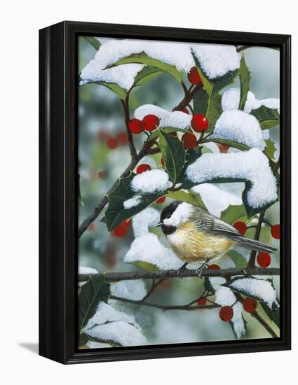 Chickadees and Holly Branch-William Vanderdasson-Framed Premier Image Canvas