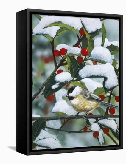 Chickadees and Holly Branch-William Vanderdasson-Framed Premier Image Canvas