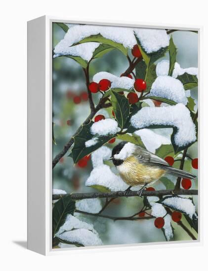 Chickadees and Holly Branch-William Vanderdasson-Framed Premier Image Canvas