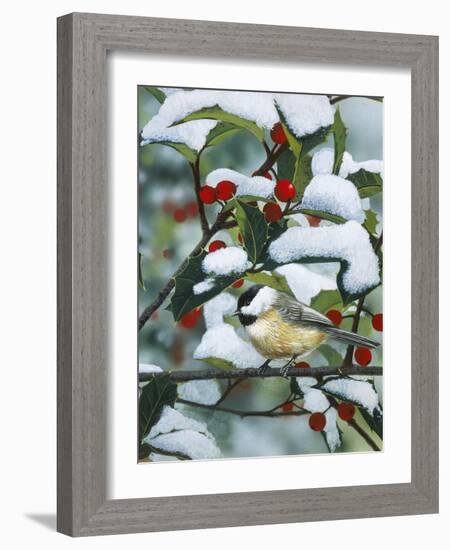 Chickadees and Holly Branch-William Vanderdasson-Framed Giclee Print