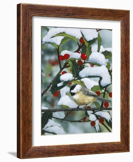 Chickadees and Holly Branch-William Vanderdasson-Framed Giclee Print