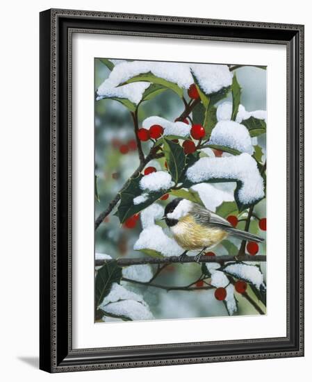 Chickadees and Holly Branch-William Vanderdasson-Framed Giclee Print