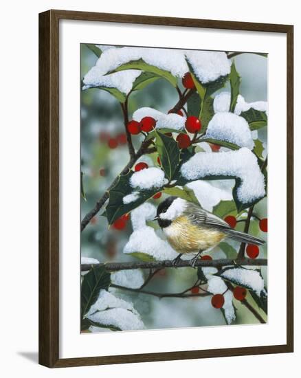 Chickadees and Holly Branch-William Vanderdasson-Framed Giclee Print