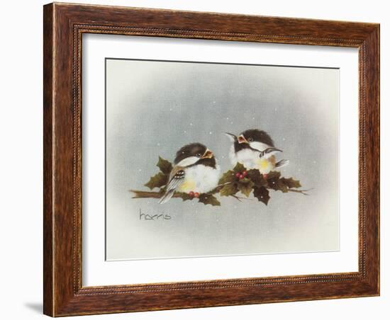 Chickadees and Holly-Peggy Harris-Framed Giclee Print