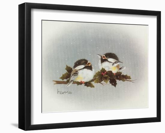 Chickadees and Holly-Peggy Harris-Framed Giclee Print