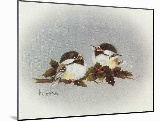 Chickadees and Holly-Peggy Harris-Mounted Giclee Print