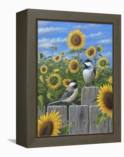 Chickadees and Sunflowers-Robert Wavra-Framed Premier Image Canvas