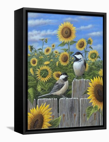 Chickadees and Sunflowers-Robert Wavra-Framed Premier Image Canvas