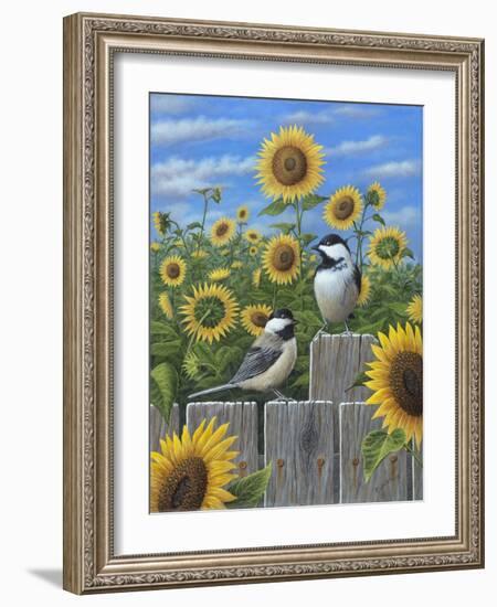 Chickadees and Sunflowers-Robert Wavra-Framed Giclee Print