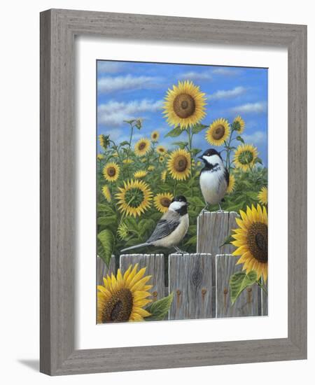 Chickadees and Sunflowers-Robert Wavra-Framed Giclee Print