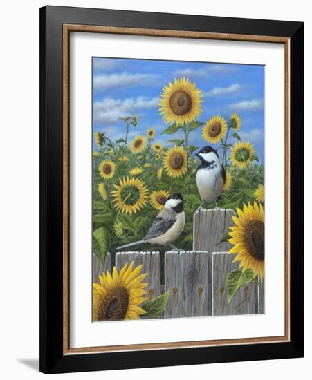 Chickadees and Sunflowers-Robert Wavra-Framed Giclee Print