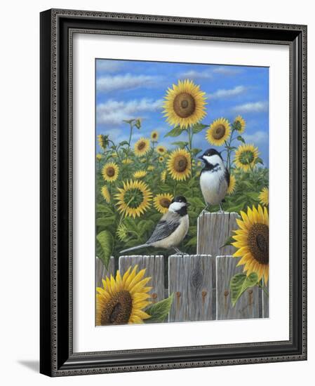 Chickadees and Sunflowers-Robert Wavra-Framed Giclee Print