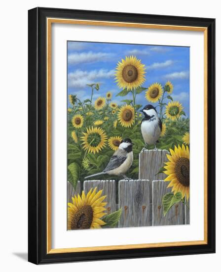 Chickadees and Sunflowers-Robert Wavra-Framed Giclee Print