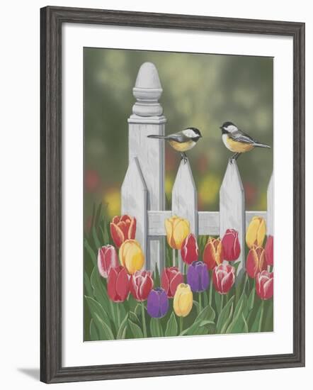 Chickadees and Tulips-William Vanderdasson-Framed Giclee Print