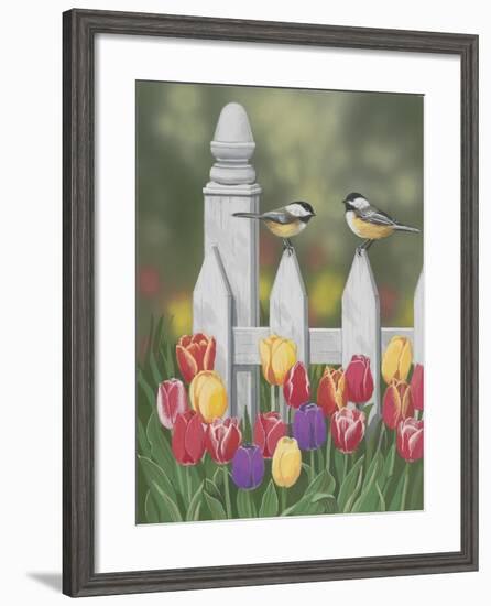 Chickadees and Tulips-William Vanderdasson-Framed Giclee Print