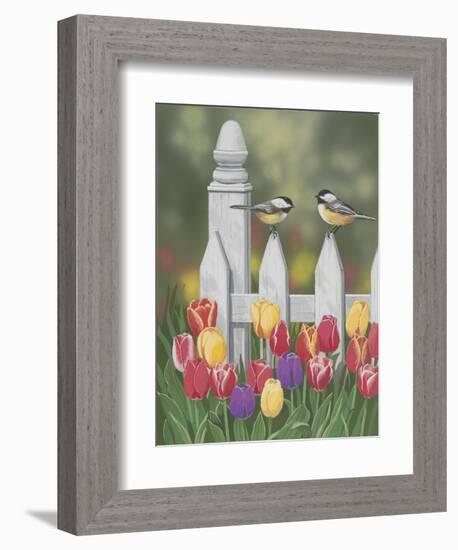 Chickadees and Tulips-William Vanderdasson-Framed Giclee Print