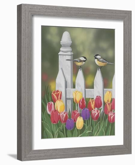 Chickadees and Tulips-William Vanderdasson-Framed Giclee Print