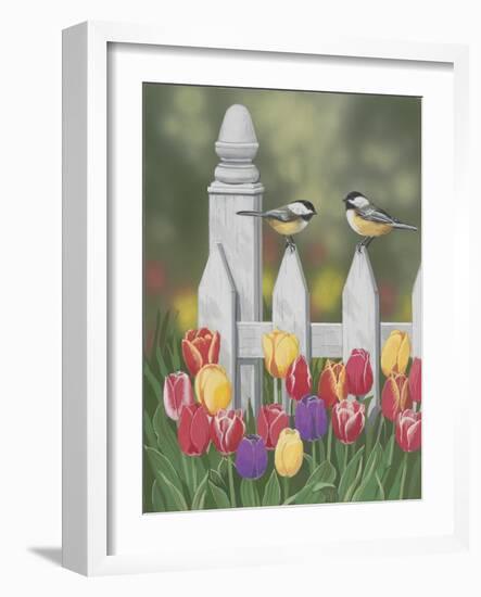 Chickadees and Tulips-William Vanderdasson-Framed Giclee Print