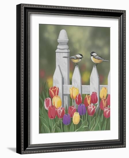 Chickadees and Tulips-William Vanderdasson-Framed Giclee Print