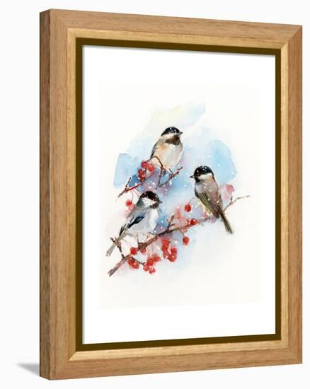 Chickadees with Berries, 2017-John Keeling-Framed Premier Image Canvas