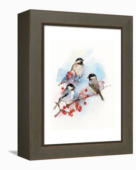 Chickadees with Berries, 2017-John Keeling-Framed Premier Image Canvas