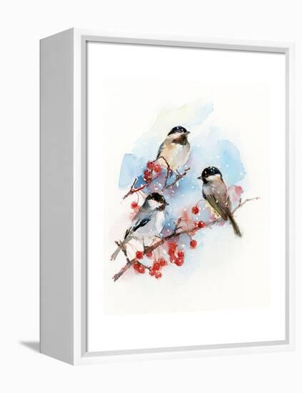 Chickadees with Berries, 2017-John Keeling-Framed Premier Image Canvas