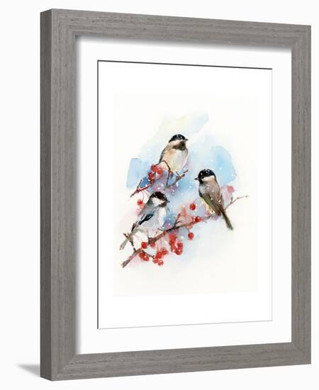 Chickadees with Berries, 2017-John Keeling-Framed Giclee Print