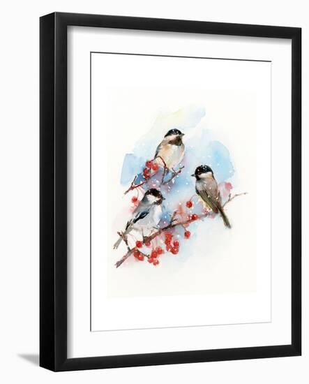 Chickadees with Berries, 2017-John Keeling-Framed Giclee Print