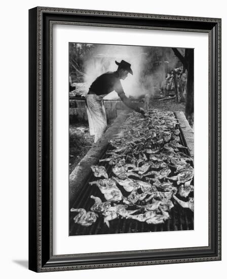 Chicken and Pork Cooking on the Grill During Flordia Swamp Barbeque-null-Framed Photographic Print