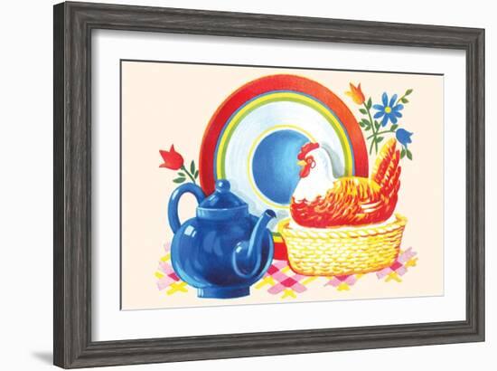 Chicken Casserole Dish and Teapot-null-Framed Art Print