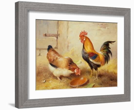 Chickens Feeding, 1920-Walter Hunt-Framed Giclee Print