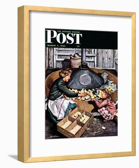 "Chicks in Incubator," Saturday Evening Post Cover, March 5, 1949-Stevan Dohanos-Framed Giclee Print