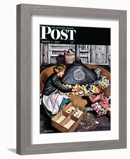 "Chicks in Incubator," Saturday Evening Post Cover, March 5, 1949-Stevan Dohanos-Framed Giclee Print