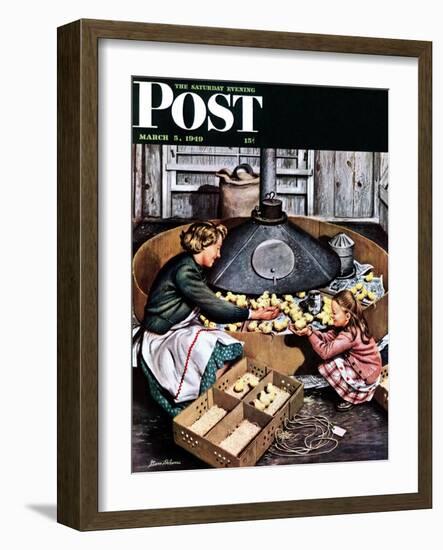 "Chicks in Incubator," Saturday Evening Post Cover, March 5, 1949-Stevan Dohanos-Framed Giclee Print