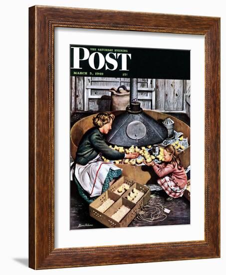 "Chicks in Incubator," Saturday Evening Post Cover, March 5, 1949-Stevan Dohanos-Framed Giclee Print