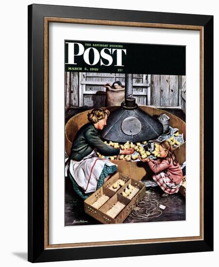 "Chicks in Incubator," Saturday Evening Post Cover, March 5, 1949-Stevan Dohanos-Framed Giclee Print