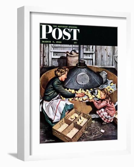 "Chicks in Incubator," Saturday Evening Post Cover, March 5, 1949-Stevan Dohanos-Framed Giclee Print